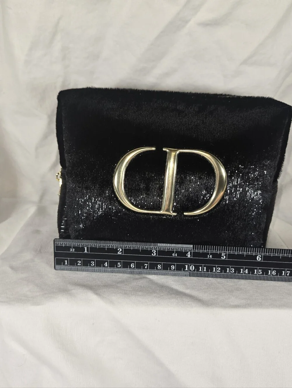 Dior Black Textured Cosmetic Pouch with Gold CD Emblem & Notebook NWT